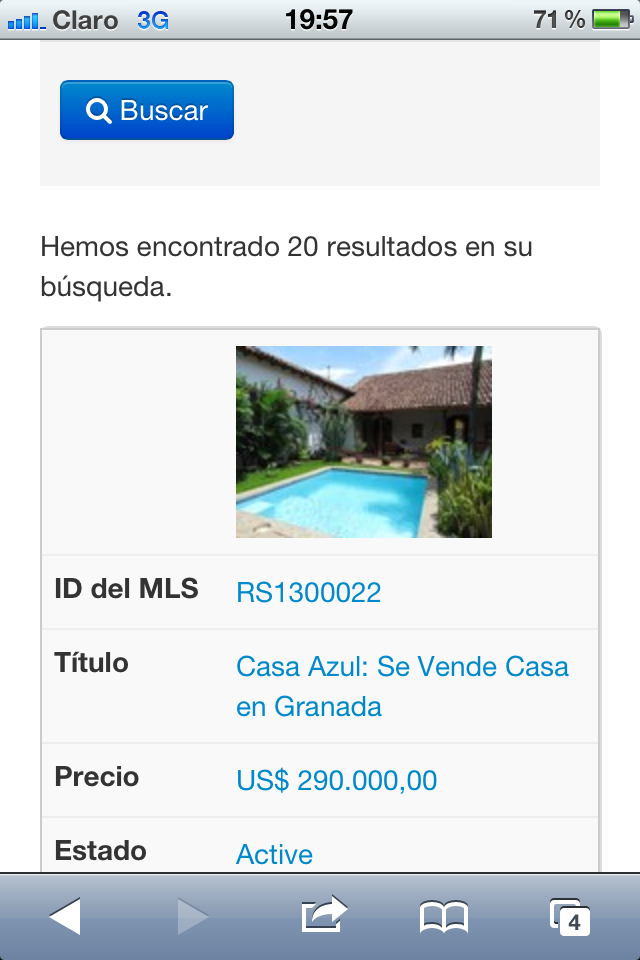 Propertyshelf Nicaragua MLS Listing Search on the Iphone 4 Property View